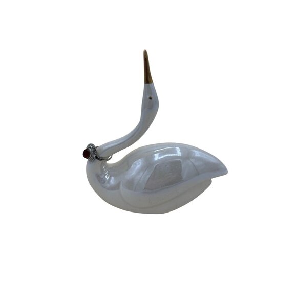 Ring Holder Vtg Ceramic Swan White Opalescent Gold Beak Vanity Kitchen Figurine - Picture 3 of 7